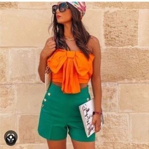Zara NWT green high waist shorts